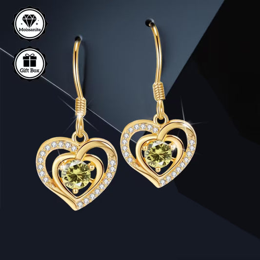 Gold Plated Sterling Silver 0.5ct Olive Green Moissanite Heart Drop Earrings