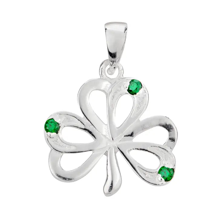 Sterling Silver Shamrock Green C/Z Pendant & Earrings Set