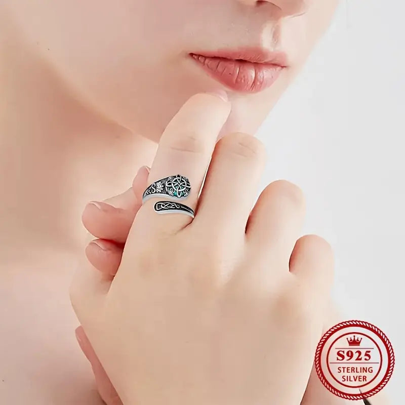 Sterling Silver Witches Knot Turquoise Patterned Spoon Ring Adjustable size P-T