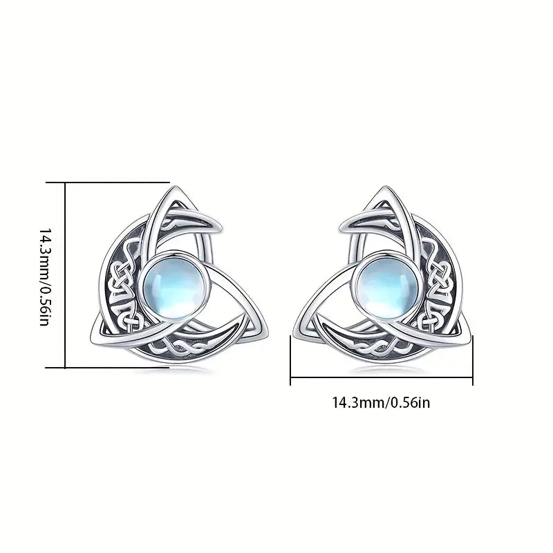 Sterling Silver Large Celtic Knot Crescent Moon Moonstone Stud Earrings