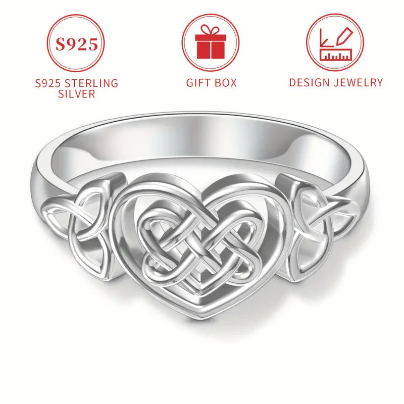 Sterling Silver Celtic Knot Heart Ring size L 1/2, N 1/2, or T 1/2