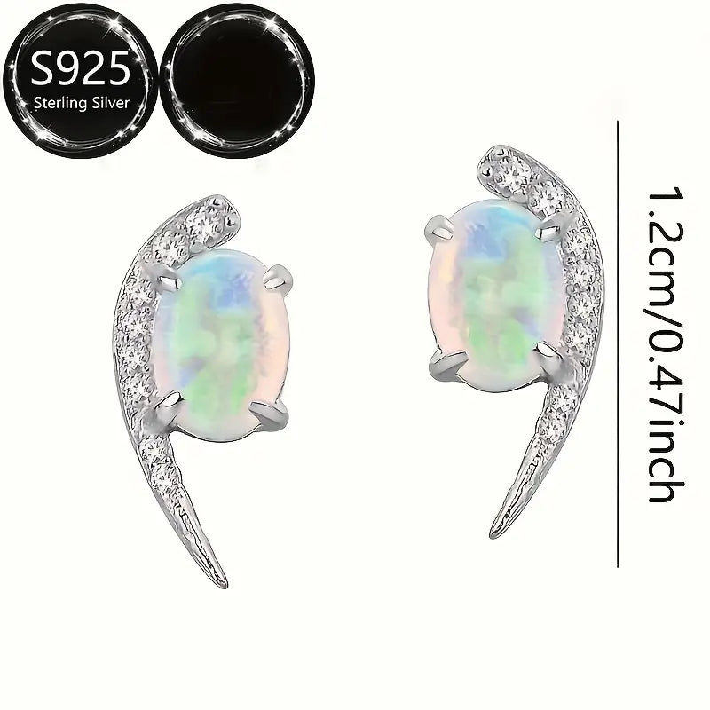 Sterling Silver Oval Opal & Cubic Zirconia Stud Earrings