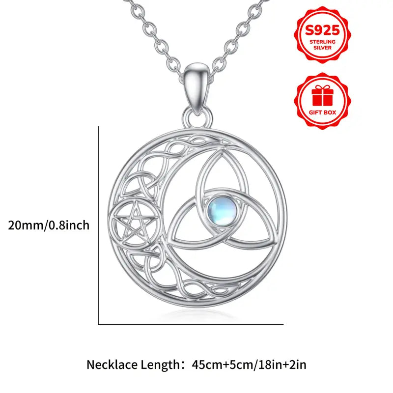 Sterling Silver Celtic Symbols Moonstone Pendant & Chain