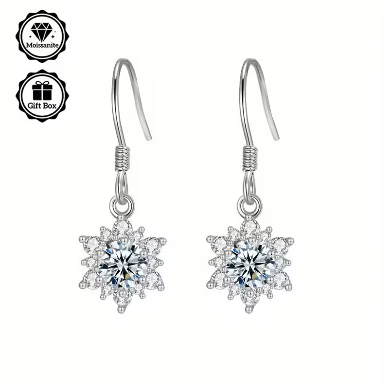 Sterling Silver 0.5ct White Moissanite Snowflake Hook Drop Earrings