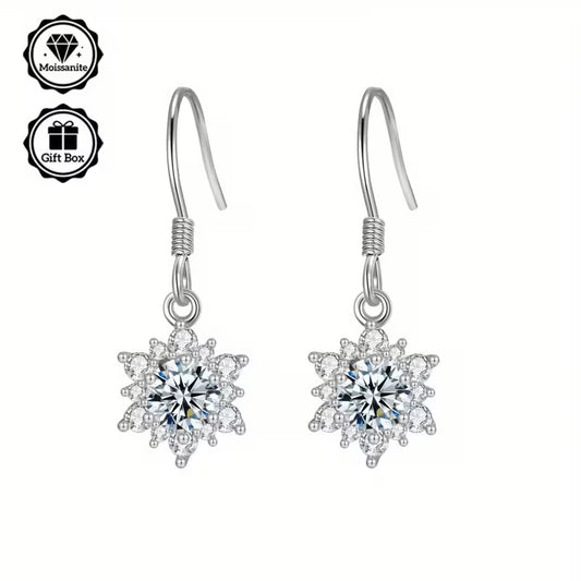 Sterling Silver 0.5ct White Moissanite Snowflake Hook Drop Earrings