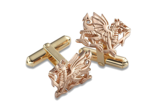 Clogau 9ct Rose & Yellow Gold Diamond Set Welsh Dragon Cuff Links