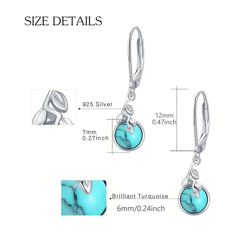 Sterling Silver Vine Leaf Turquoise Drop Earrings