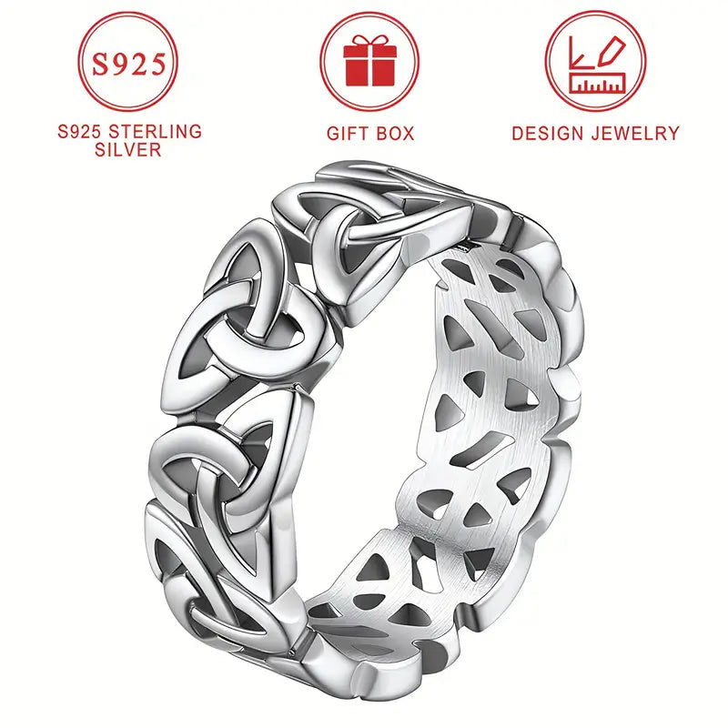 Sterling Silver 6mm Unisex Celtic Trinity Knot Band Ring size L, N, Q, R, R 1/2, T, T 1/2