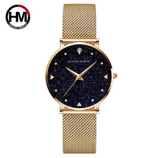 Hannah Martin 'Starry Night' Ladies Quartz Wrist Watch (All Yellow Gold Colour)