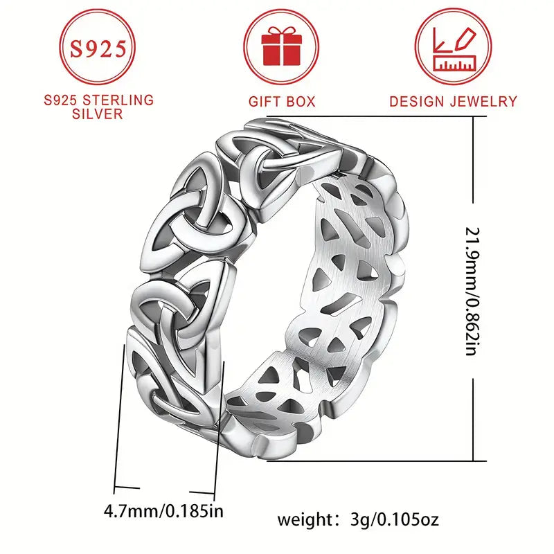 Sterling Silver 6mm Unisex Celtic Trinity Knot Band Ring size L, N, Q, R, R 1/2, T, T 1/2