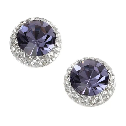 Sterling Silver Tanzanite CZ Crystal Stud Earrings