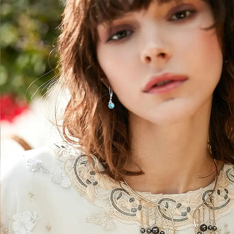 Sterling Silver Vine Leaf Turquoise Drop Earrings