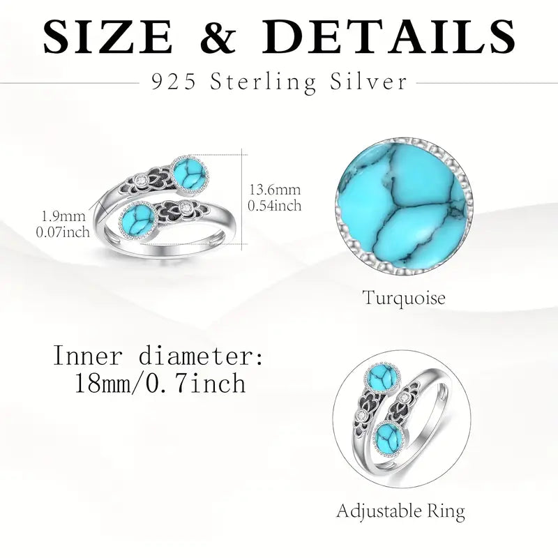Sterling Silver Round Turquoise Patterned Ring (Small) Adjustable size P-T