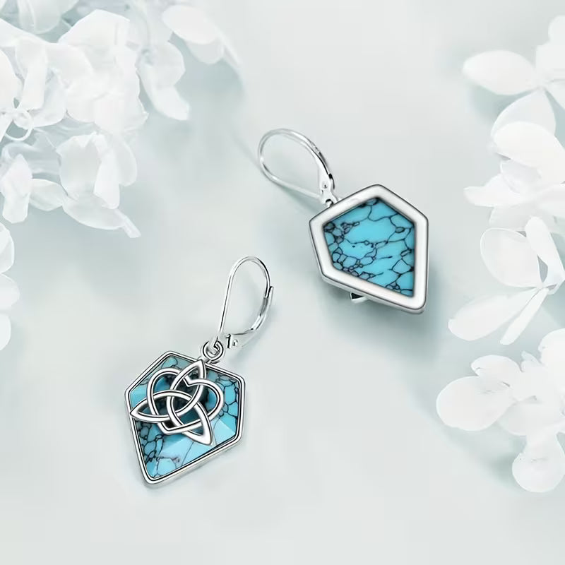 Sterling Silver Turquoise Celtic Knot Drop Earrings