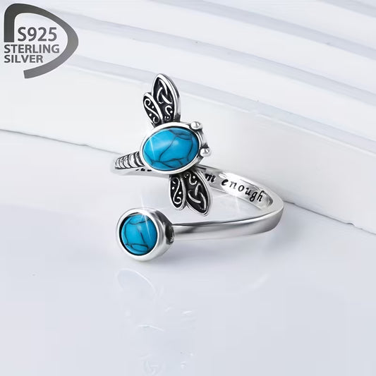 Sterling Silver Dragonfly Turquoise Ring Adjustable P-U