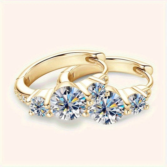 Sterling Silver Yellow Gold Plated 0.7ct White Moissanite Hoop Earrings