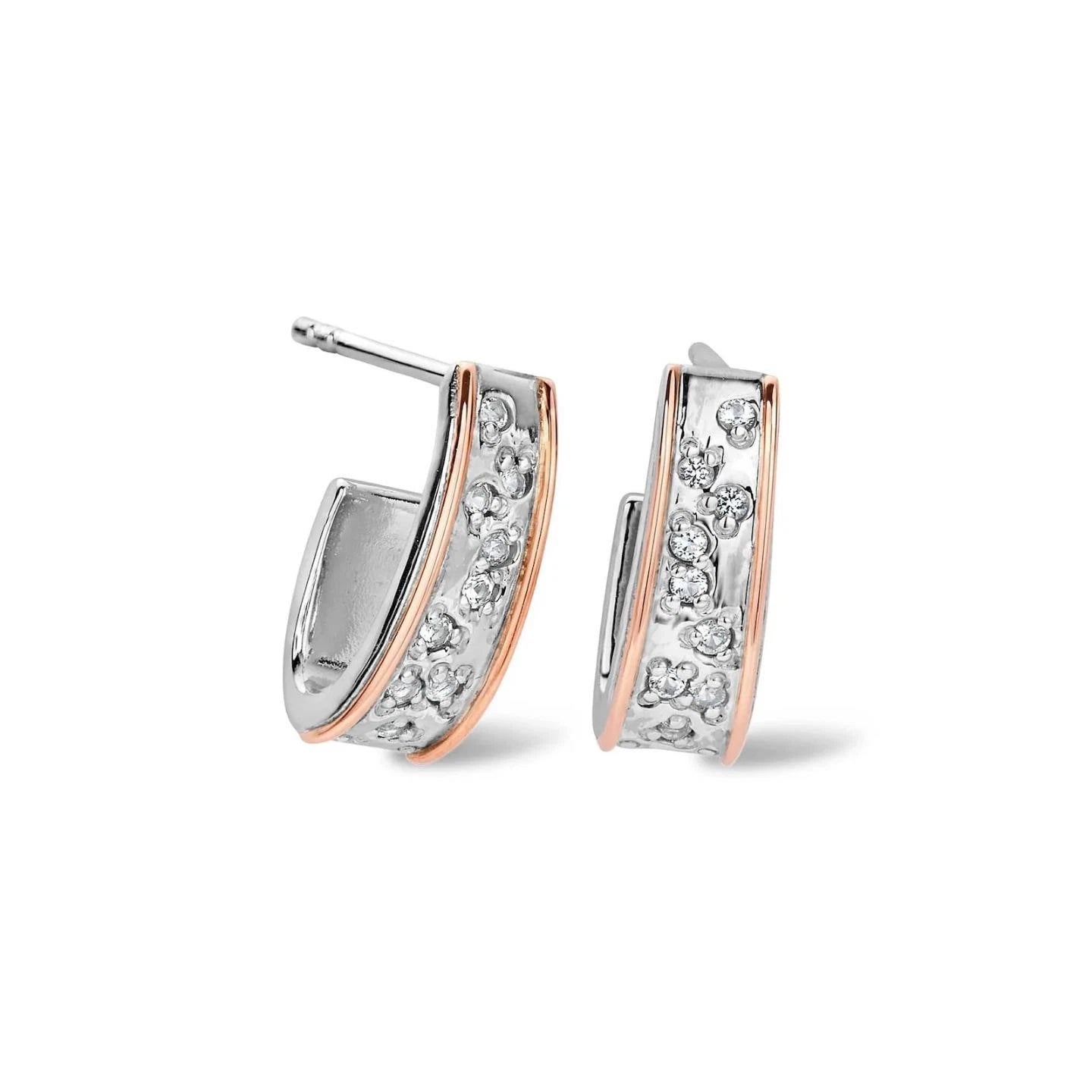 Clogau Sterling Silver & 9ct Rose Gold Cariad Sparkle Half Hoop Earrings RRP £159.00