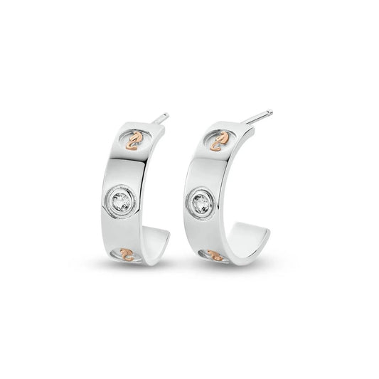 Clogau Sterling Silver & 9ct Rose Gold Tree of Life Insignia Topaz Half Hoop Earrings RRP £209.00