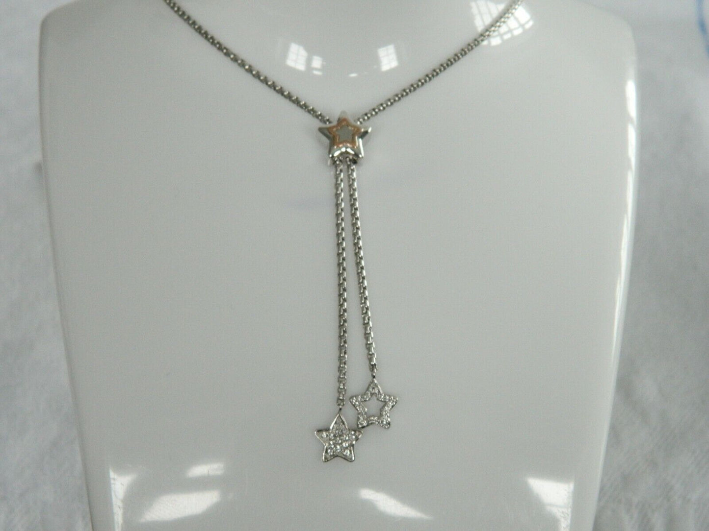 Clogau Sterling Silver & 9ct Rose Gold Swarovski Topaz Star Lariat Necklace