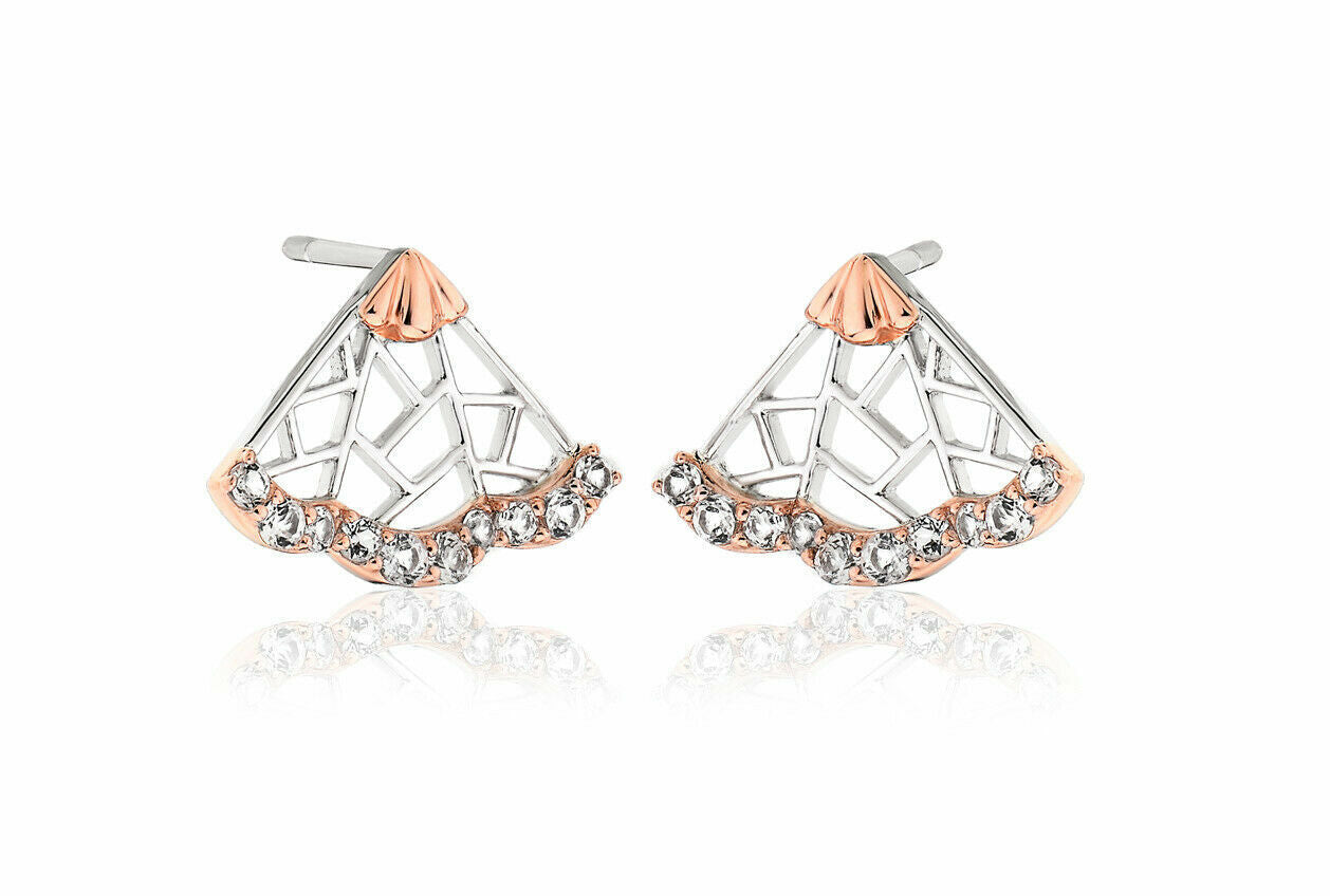 Clogau Sterling Silver & 9ct Rose Gold Peacock White Topaz Stud Earrings