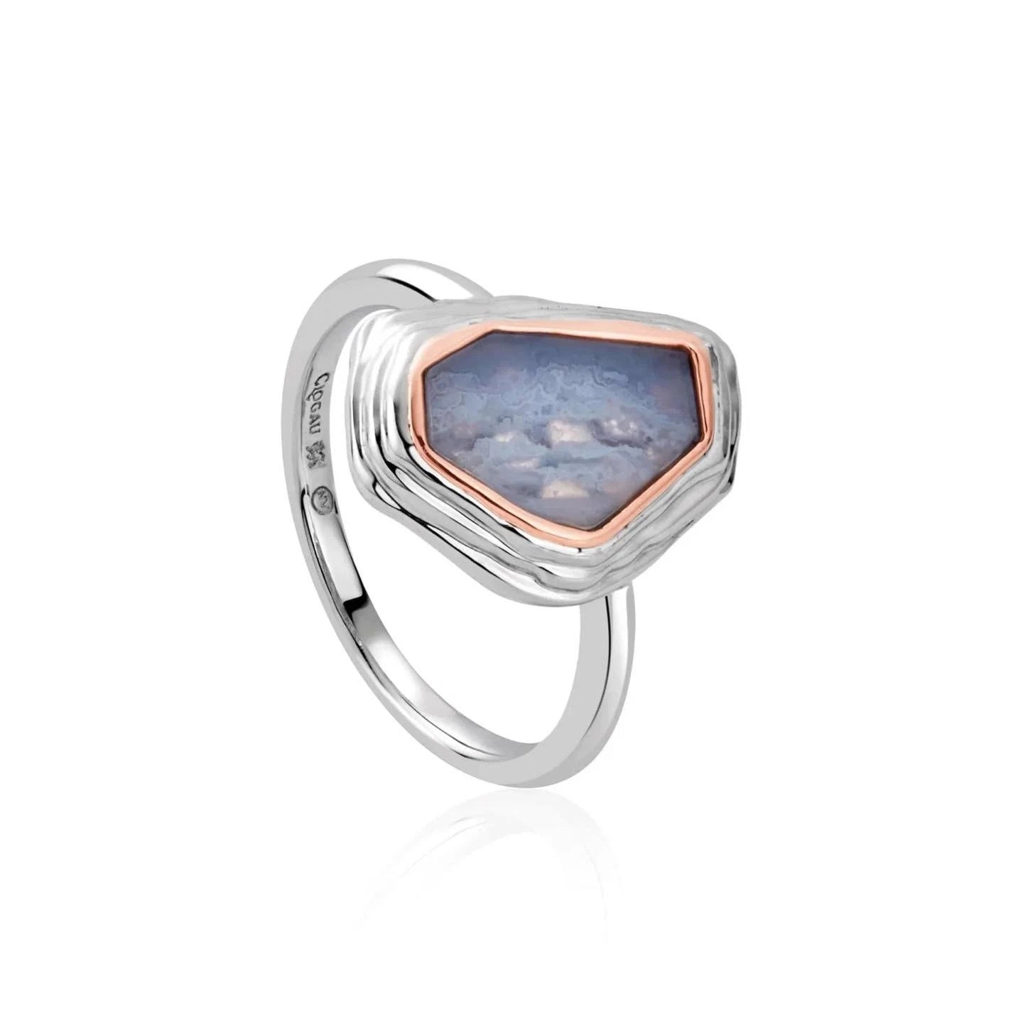 Clogau Sterling Silver & 9ct Rose Gold Blue Lace Agate Capstone Ring RRP £179.00 size O