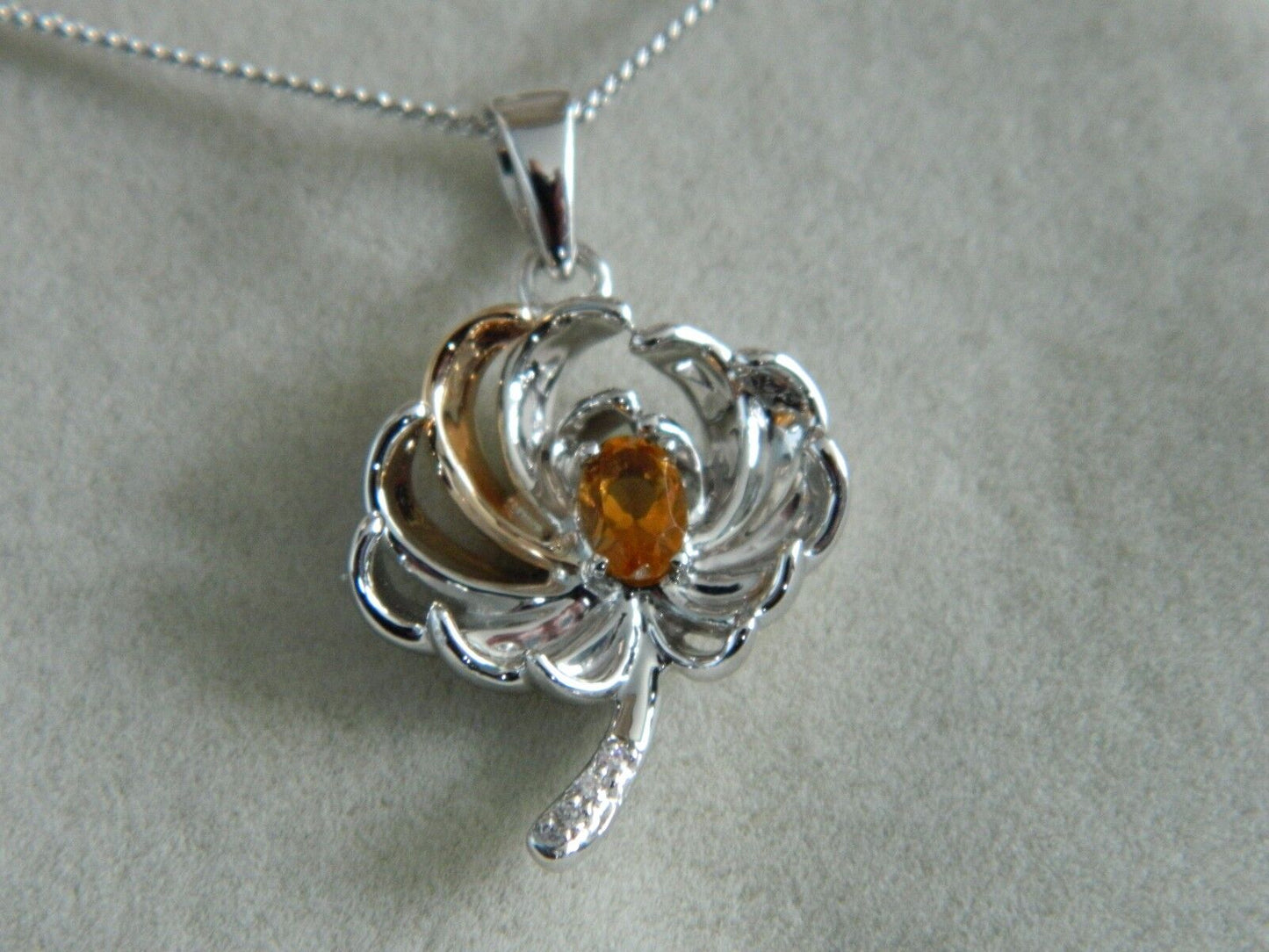 Clogau Sterling Silver & 9ct Rose Gold Chrysanthemum Citrine & White Topaz Pendant