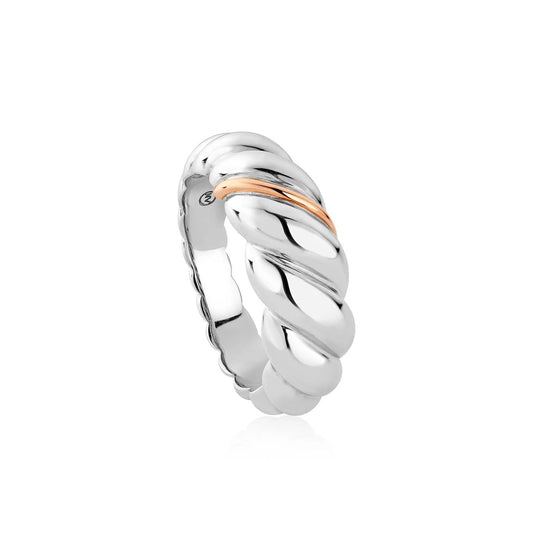 Clogau Sterling Silver & 9ct Rose Gold Lovers Twist Ring RRP £169.00 size P