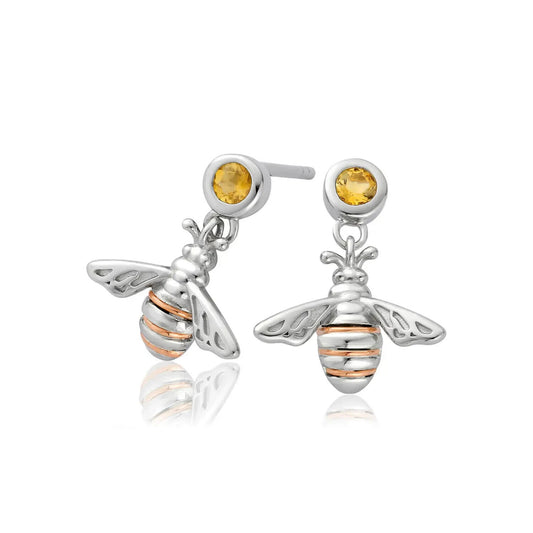 Clogau Sterling Silver & 9ct Rose Gold Honey Bee Citrine Drop Earrings