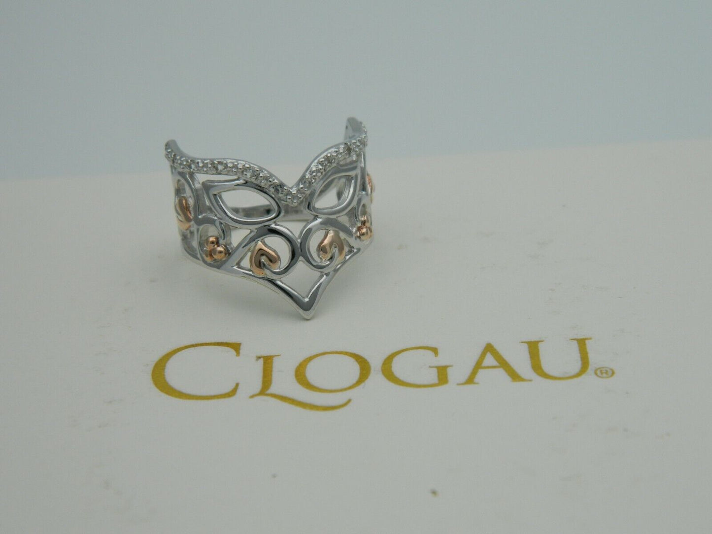 Clogau Sterling Silver & 9ct Rose Gold Masque White Topaz Ring size M, N, O or P