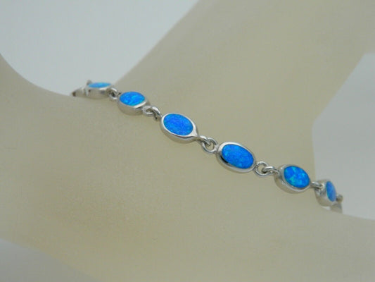 Sterling Silver Blue Opal Oval Bracelet