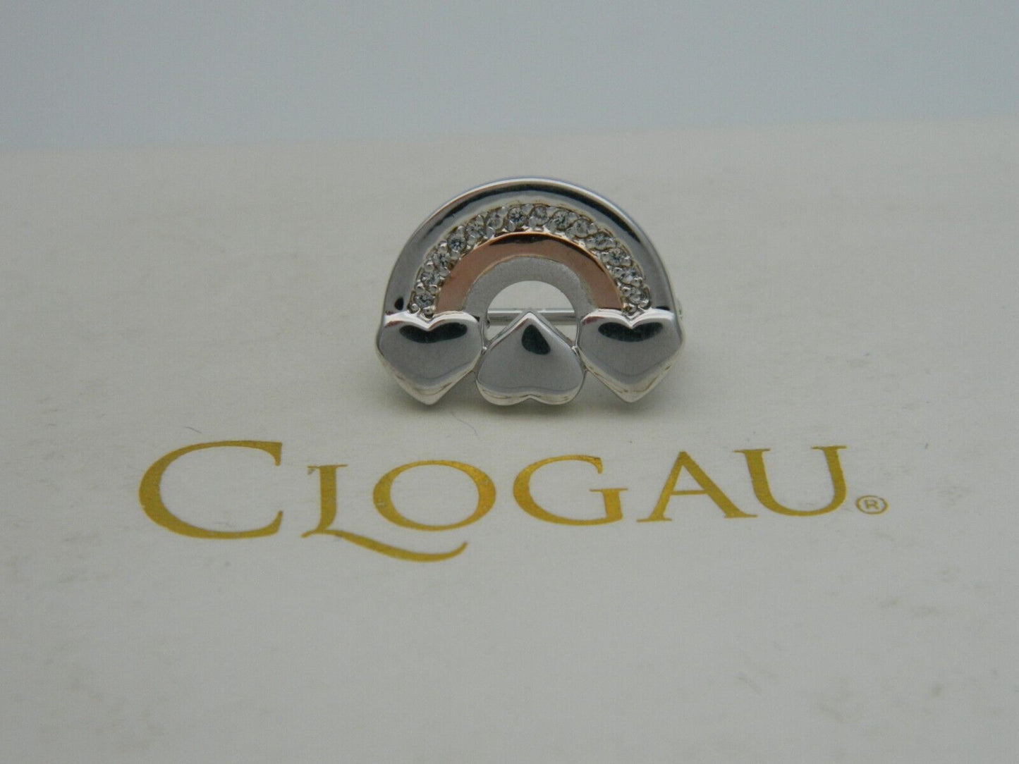 Clogau Sterling Silver & 9ct Rose Gold Enfys Bach Rainbow Heart Topaz Pin Badge RRP £129.00