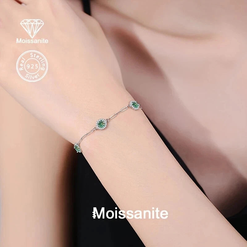 Sterling Silver 1.5ct Blue/Green Moissanite Bracelet