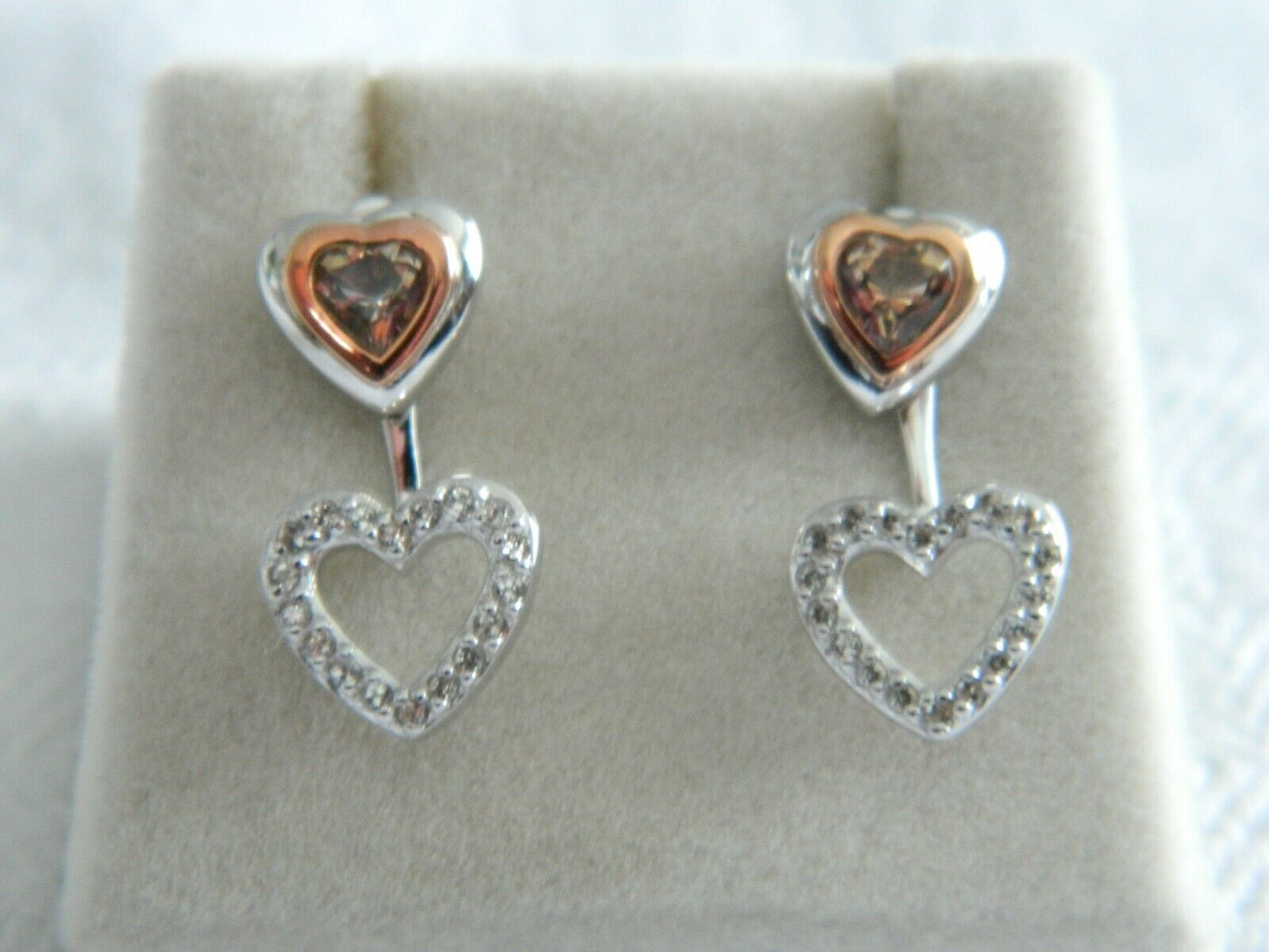 Clogau Sterling Silver & 9ct Rose Gold Swarovski Topaz Heart Drop Earrings