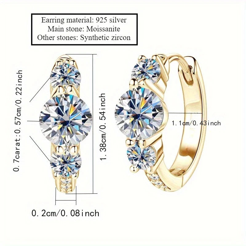Sterling Silver Yellow Gold Plated 0.7ct White Moissanite Hoop Earrings