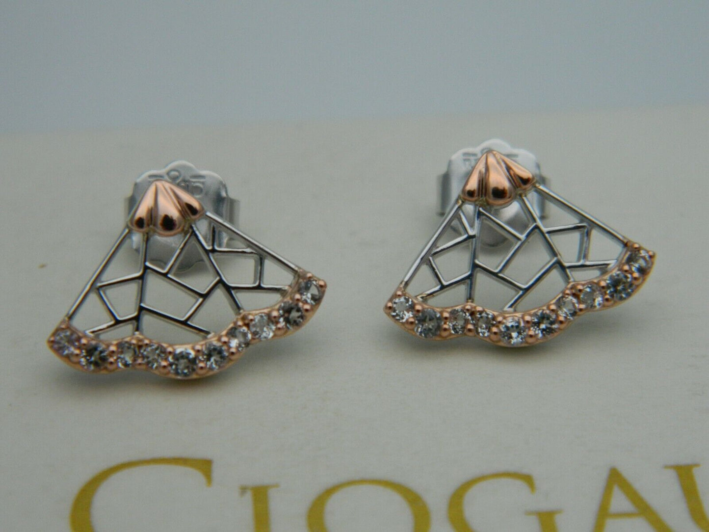 Clogau Sterling Silver & 9ct Rose Gold Peacock White Topaz Stud Earrings