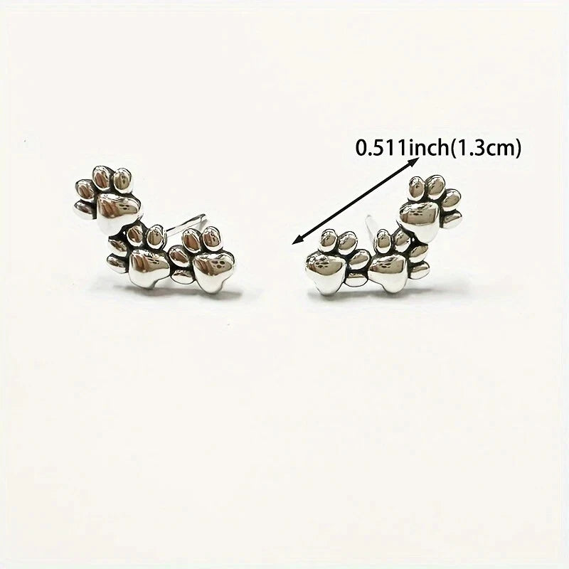 Sterling Silver Triple Paw Prints Stud Earrings