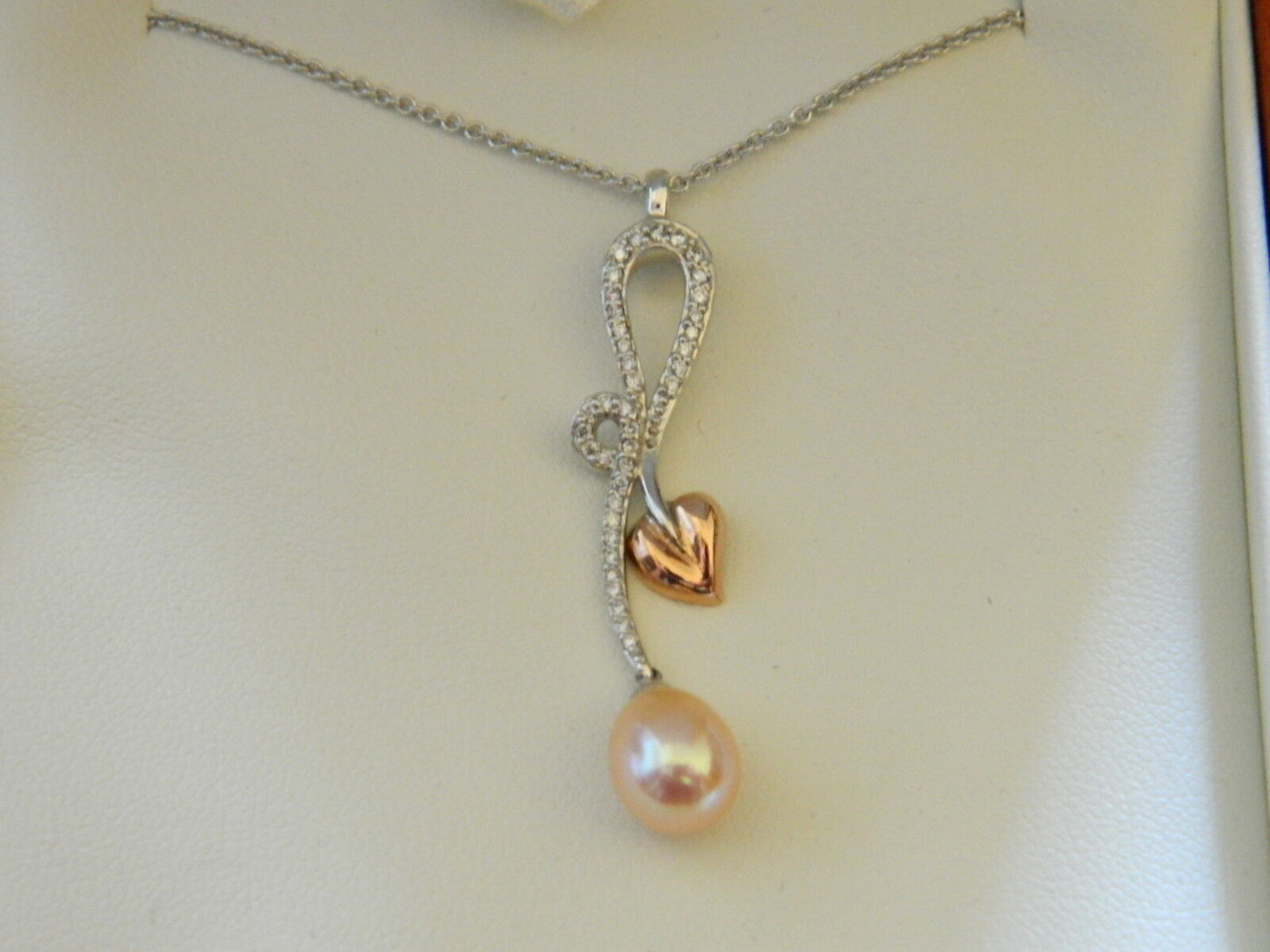 Clogau 18ct White & Rose Gold Peach Pearl & Diamond Pavé Pendant