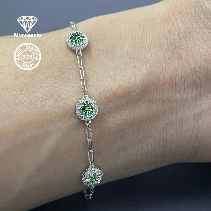 Sterling Silver 1.5ct Blue/Green Moissanite Bracelet