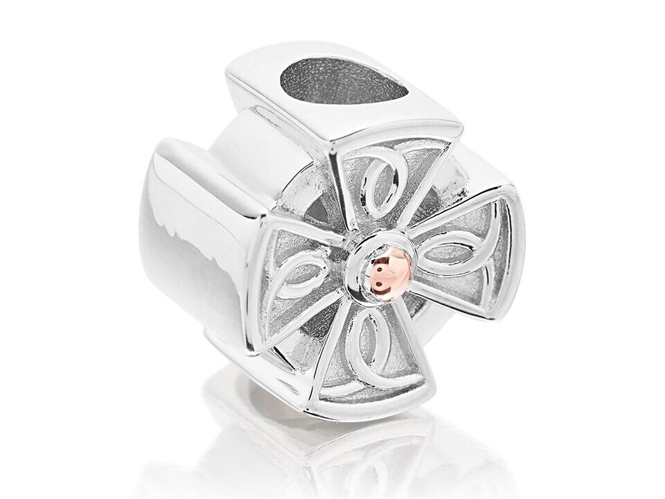 Clogau Sterling Silver & 9ct Rose Gold Celtic Cross Bead Charm