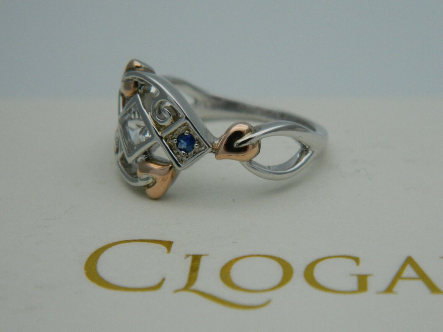 Clogau Sterling Silver & Rose Gold Tree of Life Topaz & Sapphire Ring size N