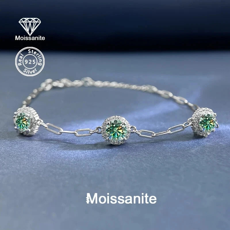 Sterling Silver 1.5ct Blue/Green Moissanite Bracelet