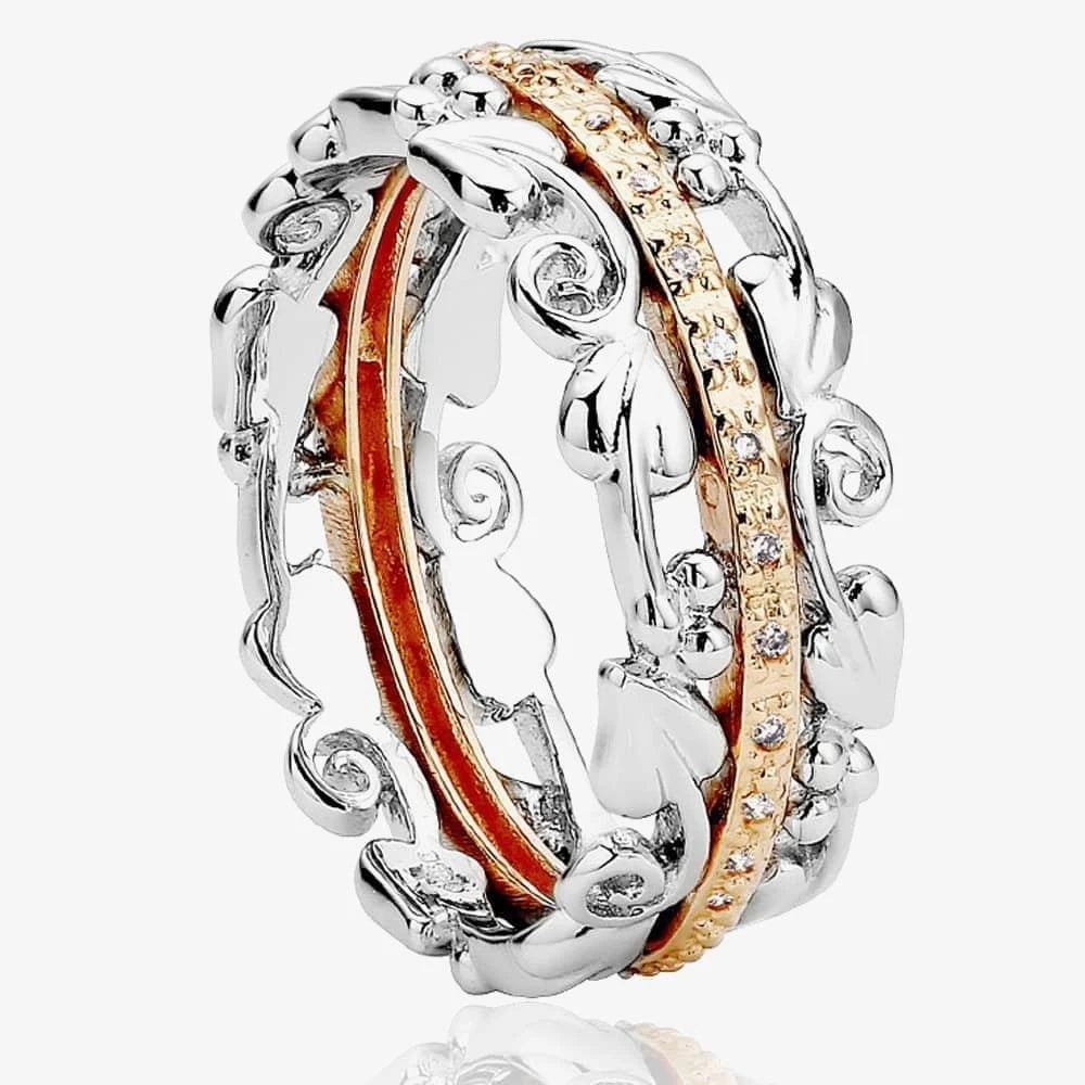 Clogau Sterling Silver & 9ct Rose Gold Am Byth Diamond Ring RRP £400.00 size N