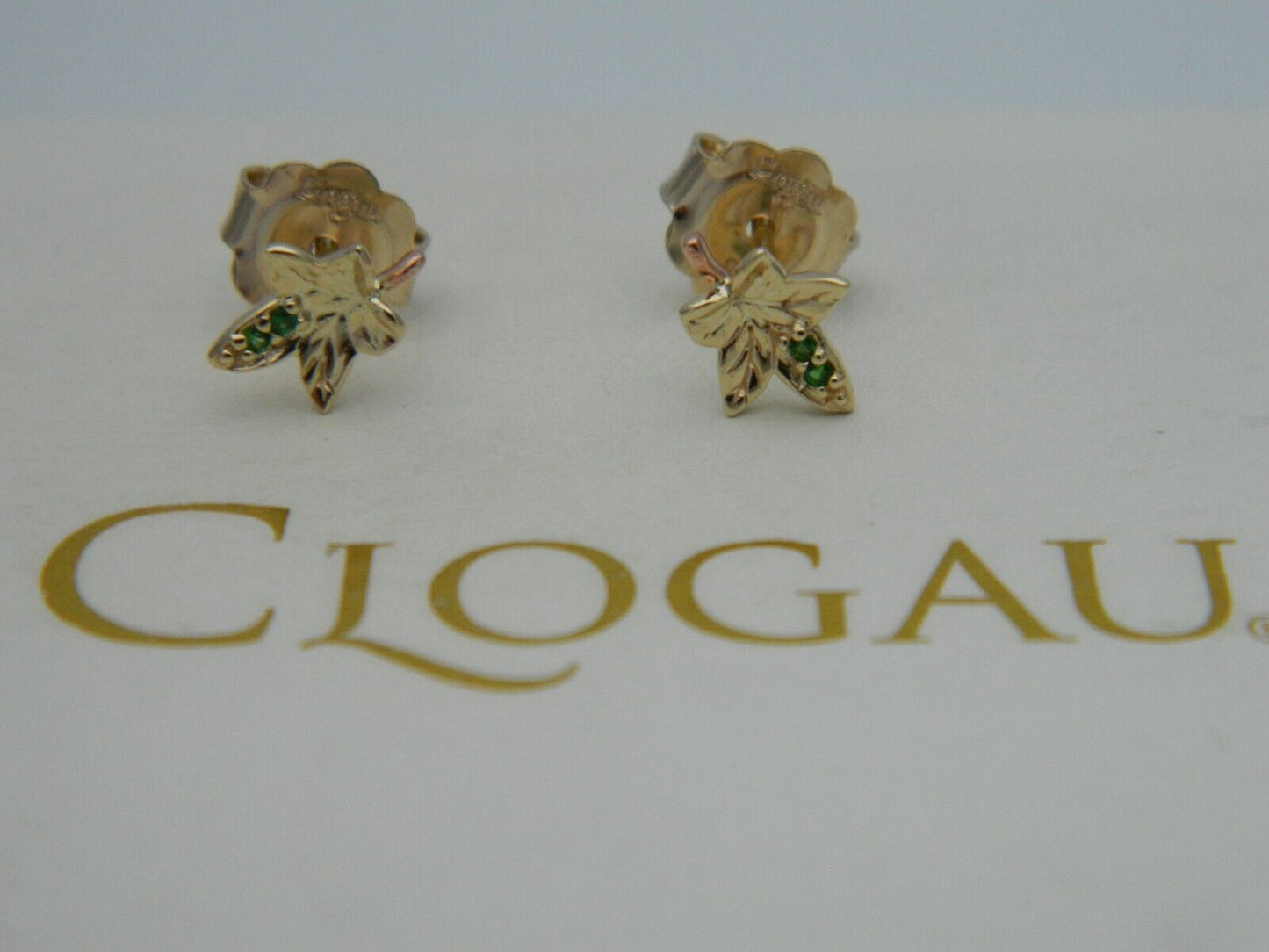 Clogau 9ct Yellow Gold Emerald Ivy Leaf Stud Earrings