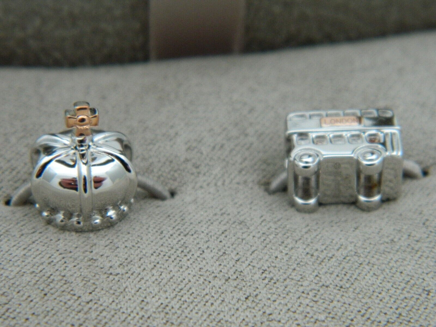 Clogau Sterling Silver & 9ct Rose Gold London Bus & Crown Bead Charm Set