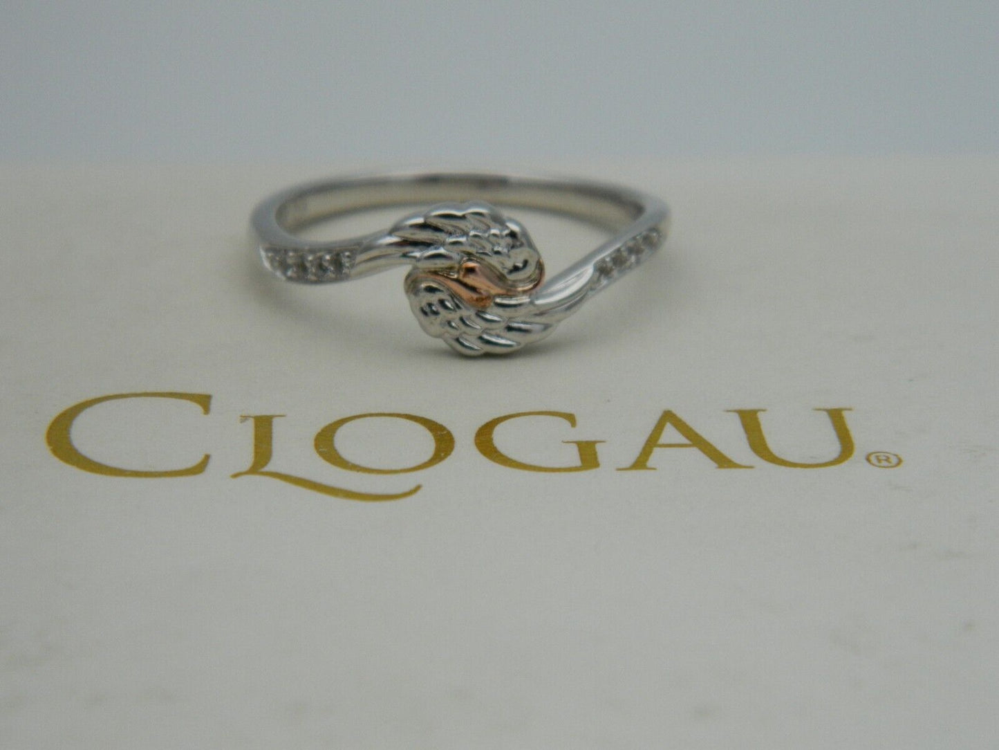 Clogau Sterling Silver & 9ct Rose Gold Seraphina Angel Wings Topaz Ring size M, N, O, P or S