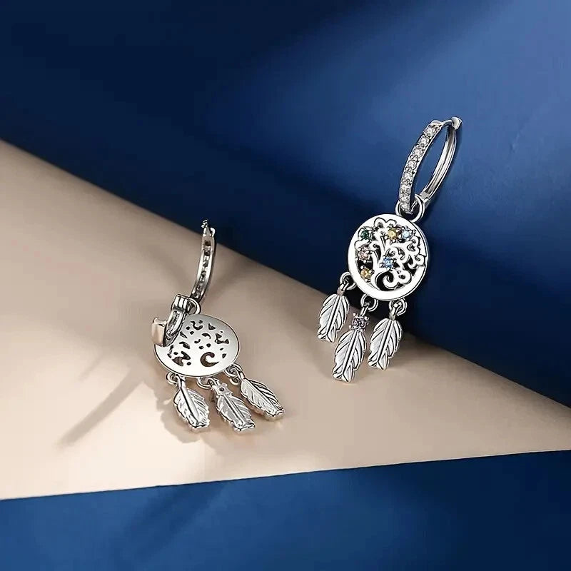 Sterling Silver Dreamcatcher Multicolour Cubic Zirconia Hoop Drop Earrings