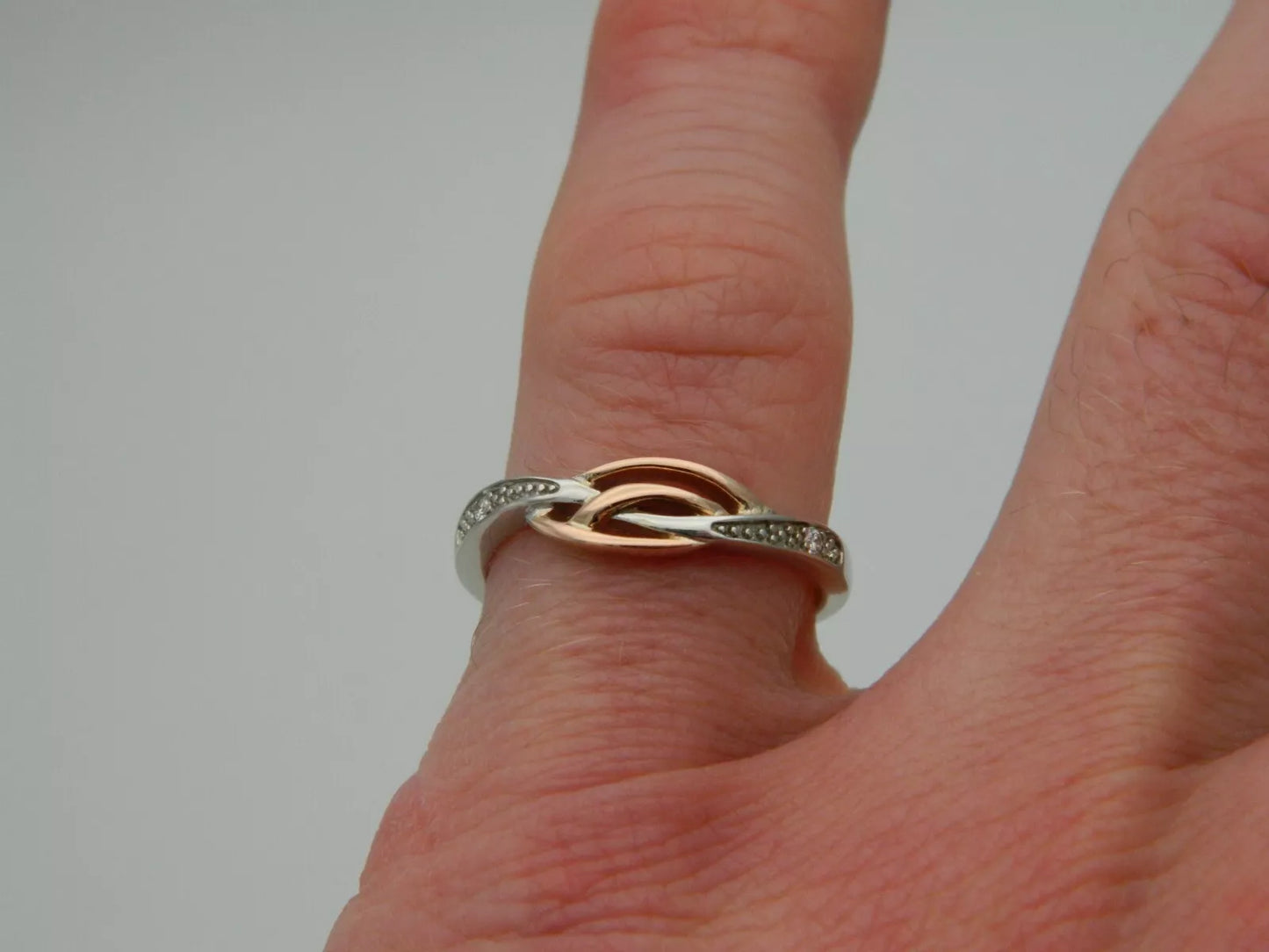 Clogau Sterling Silver & 9ct Rose Gold Eternal Love Diamond Affinity Stacking Ring size P