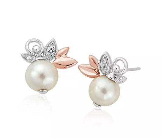 Clogau Sterling Silver & 9ct Rose Gold Lily of the Valley Pearl Stud Earrings RRP £179.00