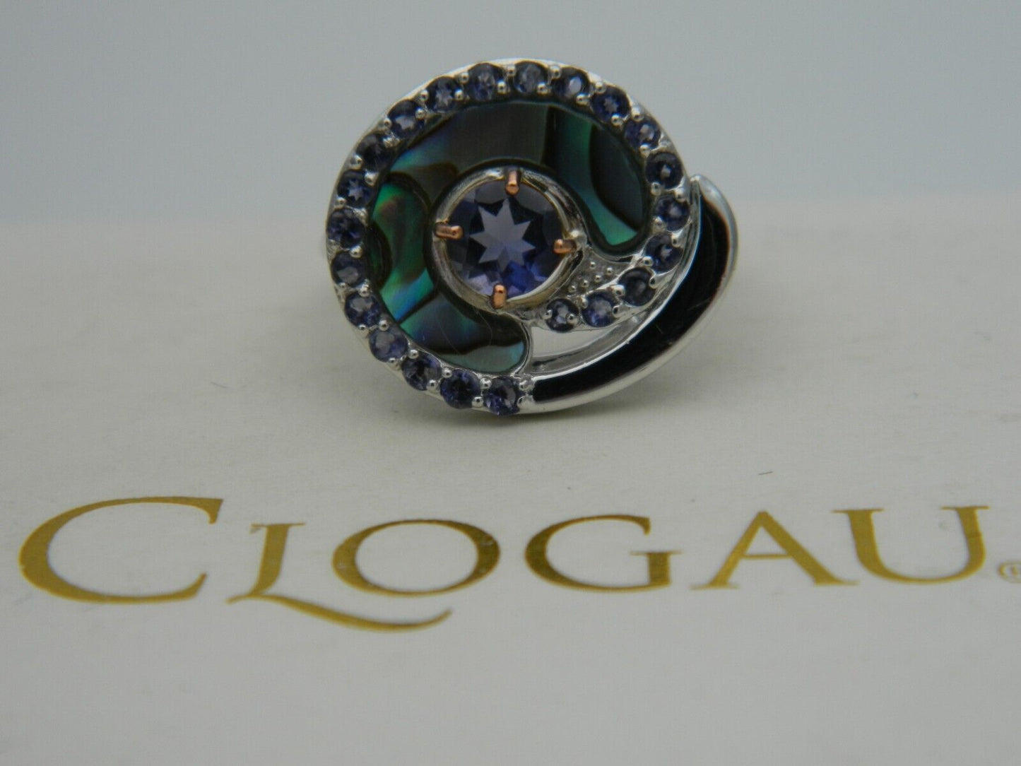 Clogau Sterling Silver & 9ct Rose Gold Ebb & Flow Abalone & Iolite Ring size J, L or N