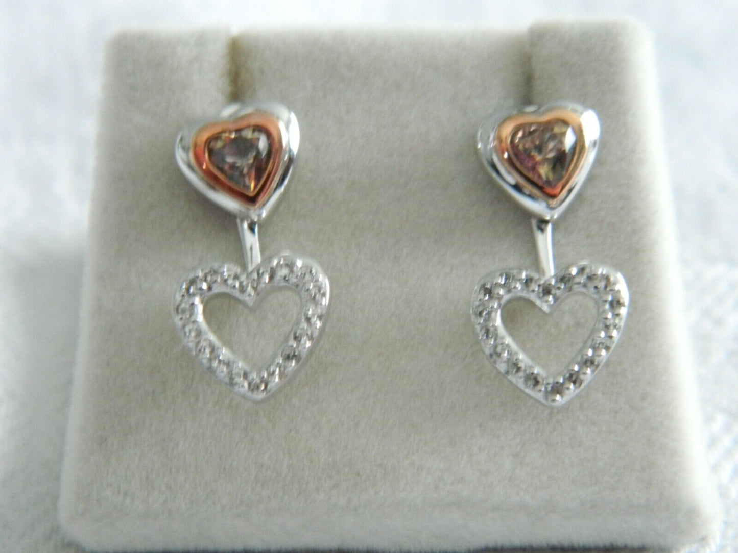 Clogau Sterling Silver & 9ct Rose Gold Swarovski Topaz Heart Drop Earrings